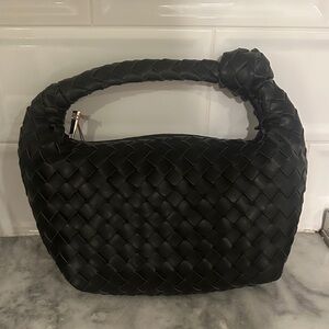 Black Woven Leather Handbag